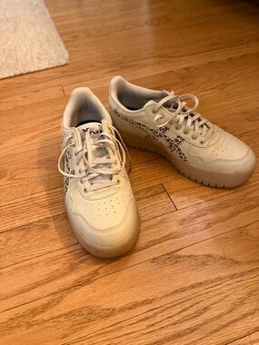 ASICS Japan S PF Bone/White Platform Sneakers with Subtle Leopard Accents Size 9
